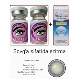 Rangli kontakt linzalari Vakoli LISA GRAY 2 dona + Eritma