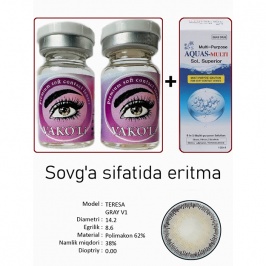Рангли контакт линзалари Vakoli TERESA GRAY V1 2 дона + Эритма