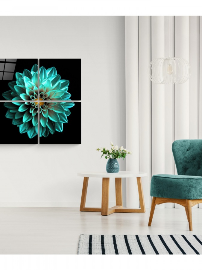 Yashil xrizantema Quadro shisha devor san'ati (60x60)