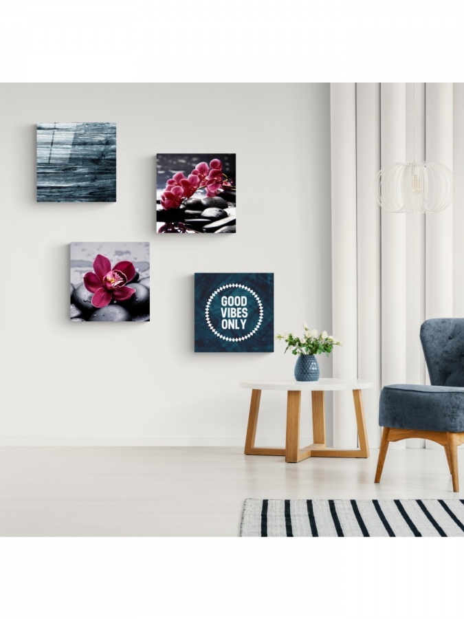 Орхидеи и камни Quadro Glass Wall Art (40x40) 8682421197983