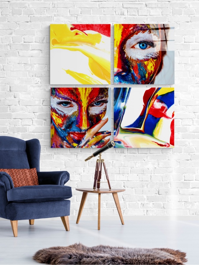 Ayol va qizil Quadro shisha devori san'ati (40x40)