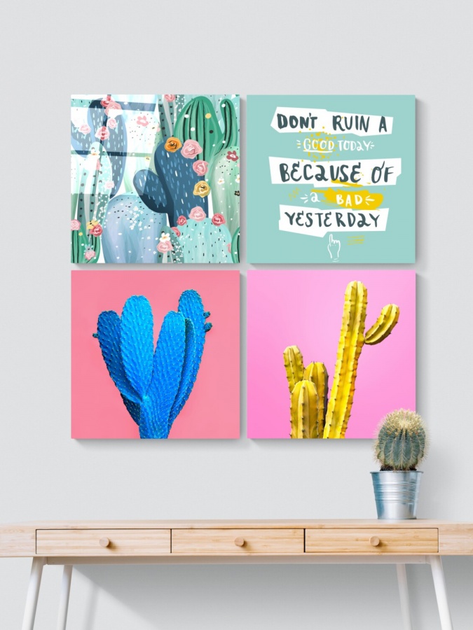 Кактус Quadro Glass Wall Art (40x40) 8682421197907