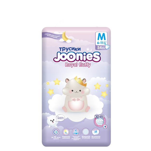 Tagliklar Joonies Royal Fluffy M (6-11kg) 54 dona