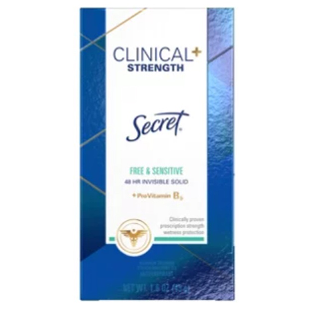 Ko‘rinmas qattiq antiperspirant va dezodorant Secret Clinical Strength Free Sensitive