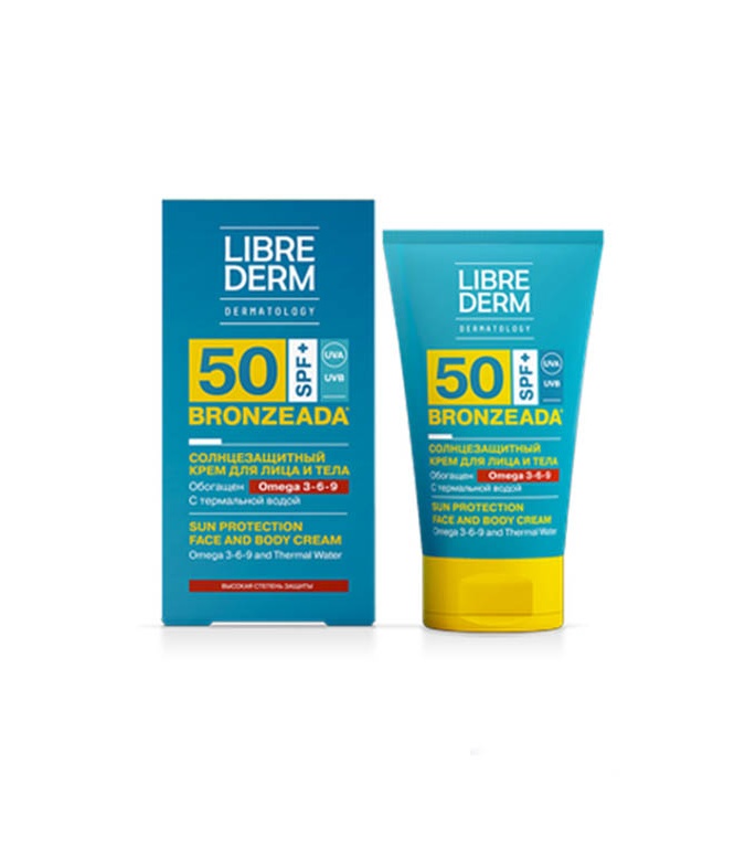 Librederm Bronzeada pigmentli dog‘larga qarshi quyoshdan himoyalovchi SPF50 yuz va tana terisi uchun krem, 50 ml