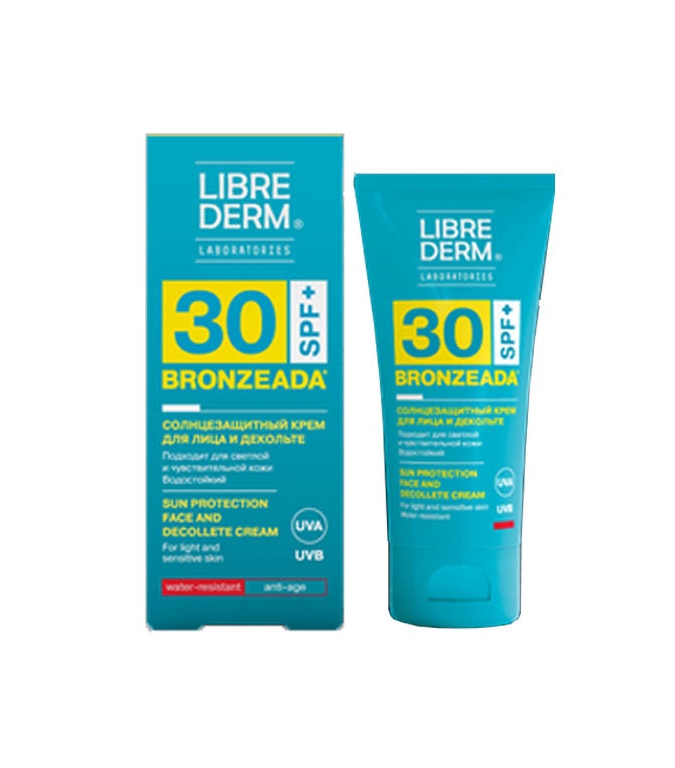 Librederm Bronzeada yuz va tomoq atrofi terisi uchun quyoshdan himoyalovchi SPF30krem, 50 ml