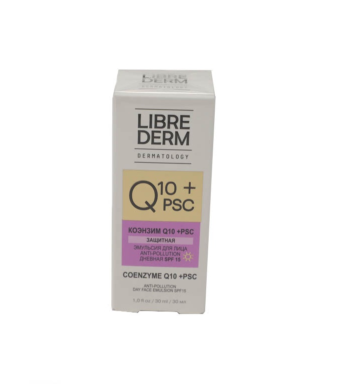 Librederm Dermatology Q10 + Psc yuz terisi uchun anti-pollution kunduzgi emulsiya SPF15, 30 ml