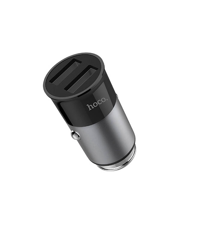 Hoco Z17A Sure Dual USB Ports Car Charger, Metal gray
