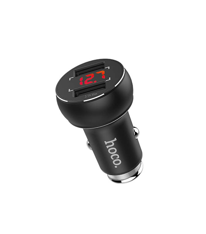 Hoco Z22 Double USB Port Car Charger with Digital Display, Black