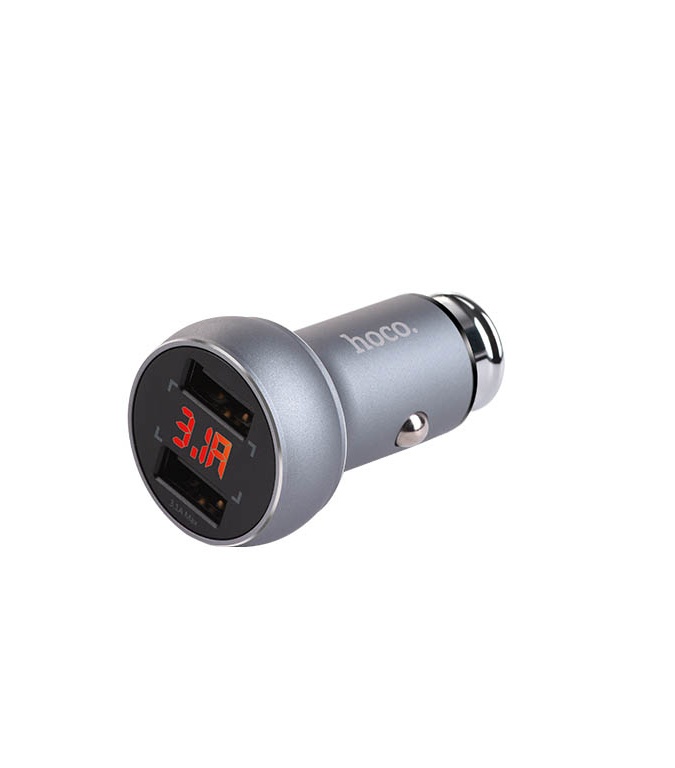 Hoco Z22 Double USB Port Car Charger with Digital Display, Metal gray