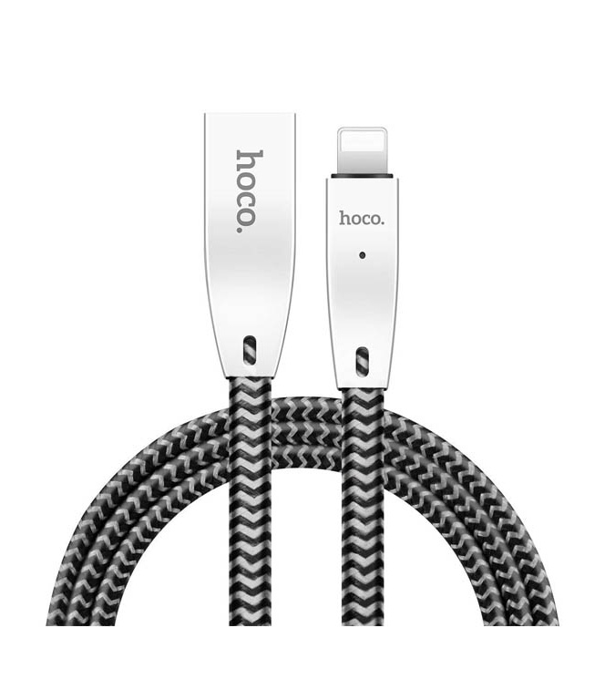 Hoco U11 Zinc Alloy Reflective Knitted Lightning Charging Cable (Intelligent power off) Black