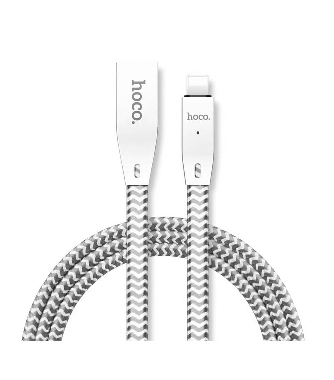 Hoco U11 Zinc Alloy Reflective Knitted Lightning Charging Cable (Intelligent power off) Silver