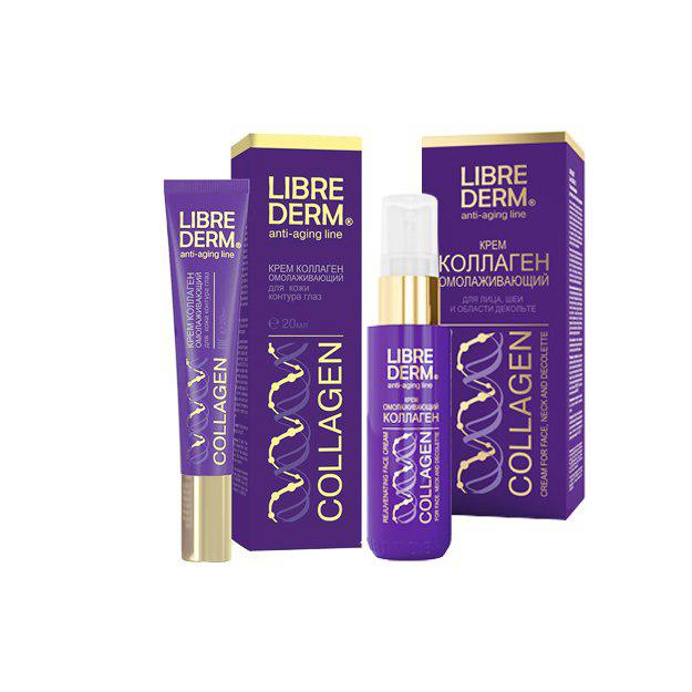 To‘plam Librederm: Kollagen yuz va tomoq atrofi terisi uchun yoshartiruvchi kollagen kremi, 50 ml + Kollagen ko‘z atrofi terisi uchun yoshartiruvchi krem, 20 ml