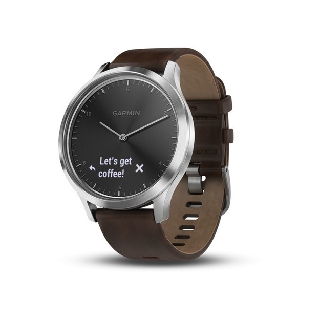 Smartwatch Garmin vivomove HR, Silver Stainless Steel Case with Dark Brown Leather Band