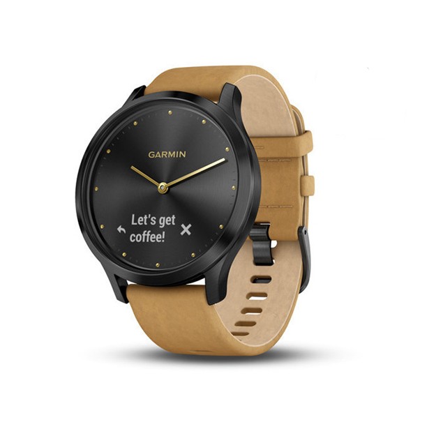 Smartwatch Garmin vivomove HR, Onyx Black Stainless Steel Case with Tan Suede Band
