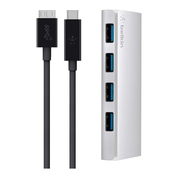 Belkin Ultra-Slim Metal 4хUSB 3.0 + USB-C Cable Silver (F4U088vf)