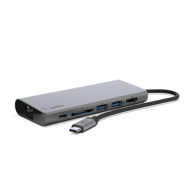 Belkin Travel Hub USB-C PD, USB-C, 2/USB 3.0, HDMI, Gigabit, Space Gray (F4U092btSGY)