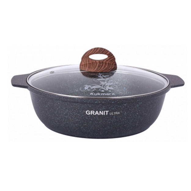 Кастрюля с антипригарным покрытием со стеклянной крышкой Kukmara Granit Ultra 3л, Granit green