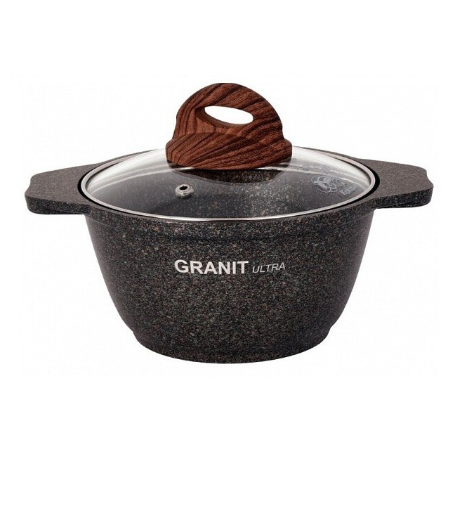 Кастрюля с антипригарным покрытием со стеклянной крышкой Kukmara Granit Ultra 1л, Granit