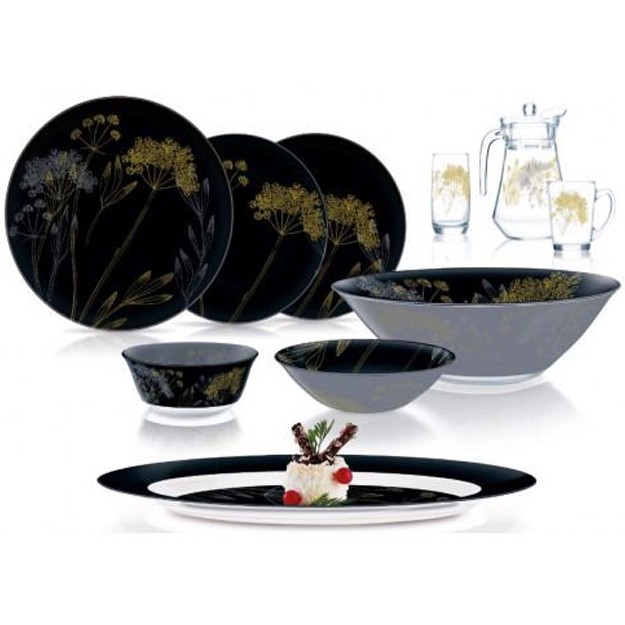 Столовый сервиз Black Field Flower Q1060 46 предметов Luminarc