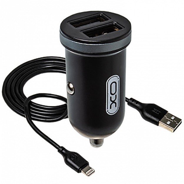 Автомобильное зарядное устройства XO TZ08 2.1A/2 USB + Lightning, Black