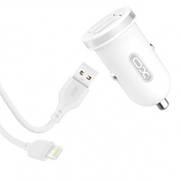 Автомобильное зарядное устройства XO TZ08 2.1A/2 USB + Lightning, White