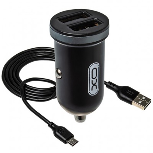 Avtomobilda zaryadlovchi qurilma XO TZ08 2.1A/2 USB + microUSB, Black
