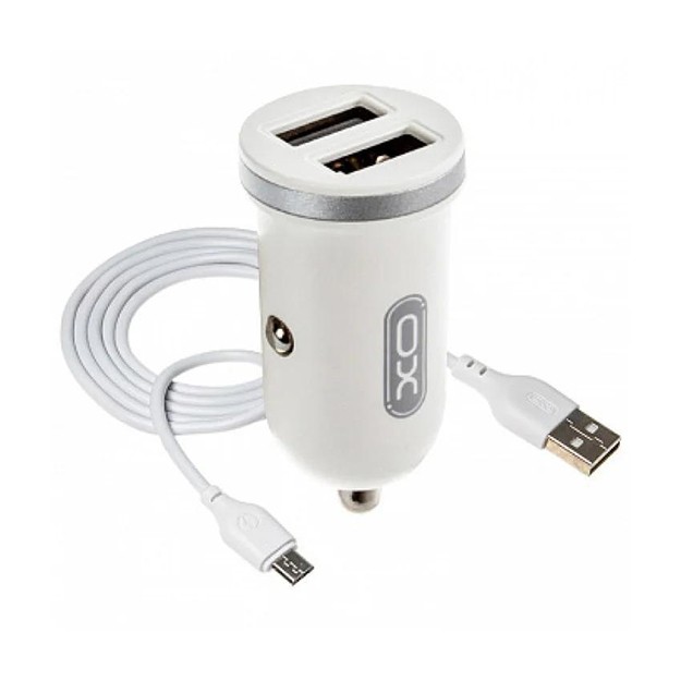 Avtomobilda zaryadlovchi qurilma XO TZ08 2.1A/2 USB + microUSB, White