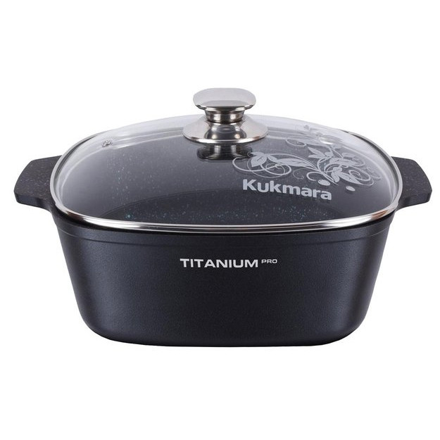 Кастрюля квадратная со стеклянной крышкой Kukmara Titanium pro АП, 260х260мм
