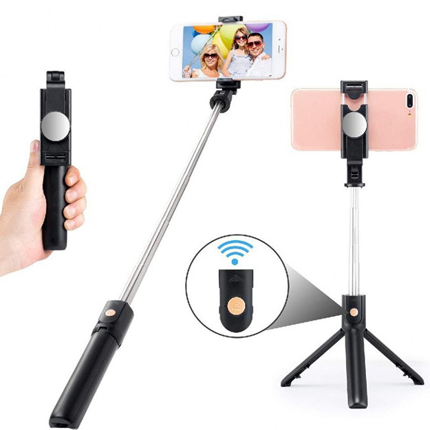 Masofadan boshqarish pulti bilan Selfie Stick Integrated Tripod K10 Bluetooth, Black