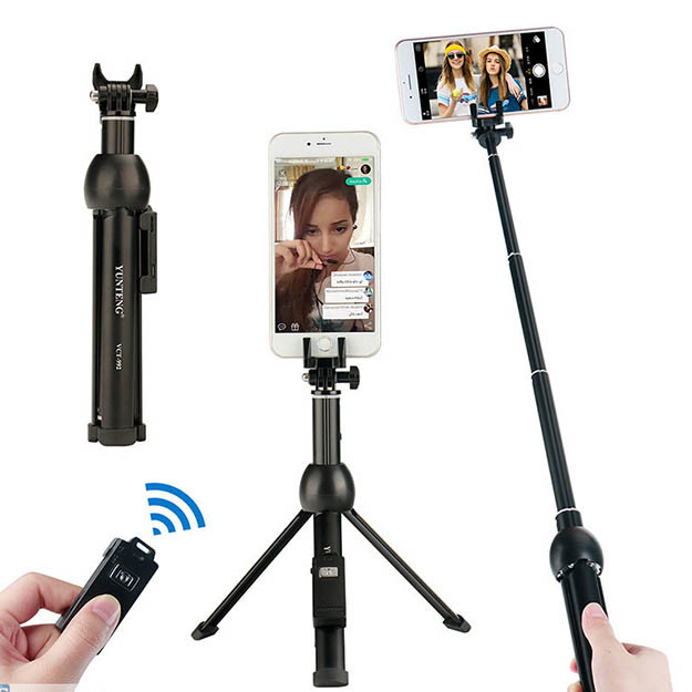YunTeng VCT-992 Mobil Tripod 2-ga 1 ta smartfon uchun masofadan boshqarish pulti bilan