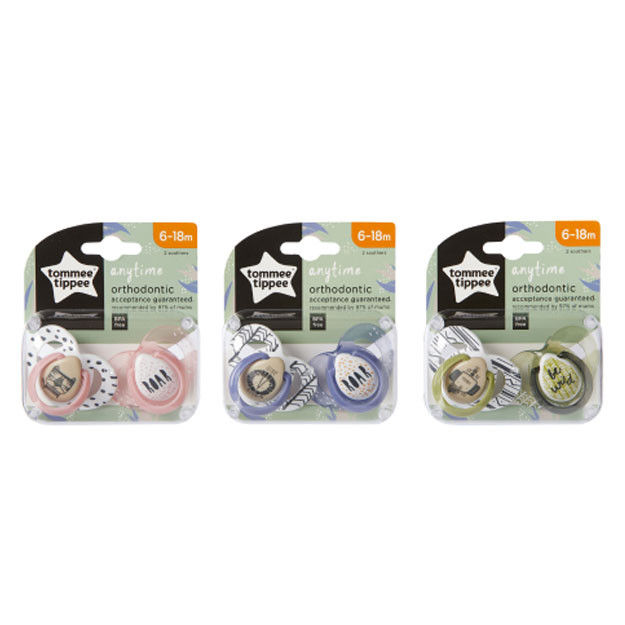 So‘rg‘ich Tommee Tippee New Range Anytime Soothers (6-18 moths) 2 Pack Boys-Girls