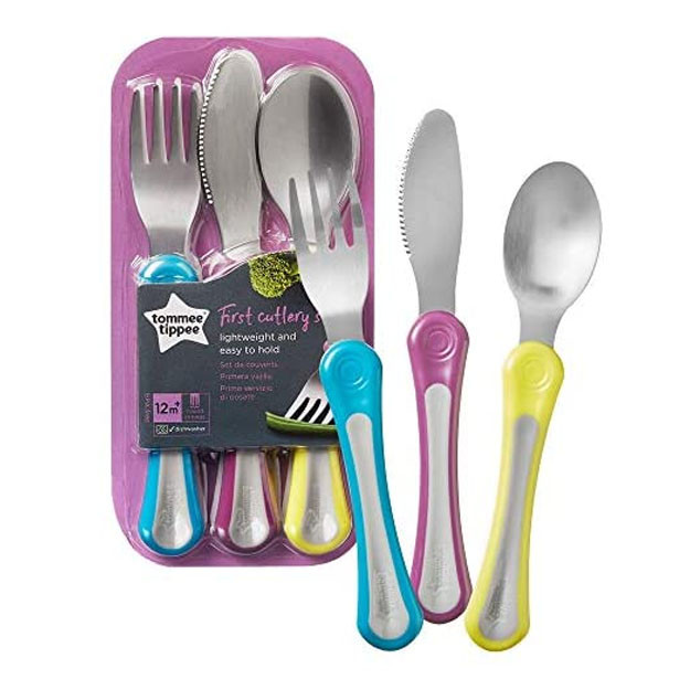 Qoshiq to‘plami Tommee Tippee Explora First Grown Up Cutlery Set Blue-Purple-Yellow