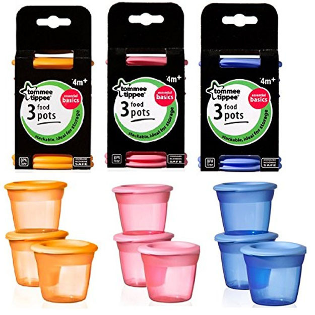 Idishlar to‘plami Tommee Tippee Essentials Food Pots (4 months) Pink-Orange-Blue