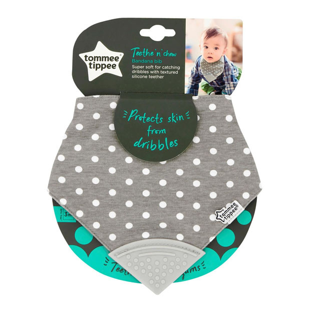 Tommee Tippee Teethe 'n' Chew Bandana Bib Grey