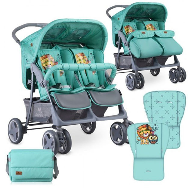 Коляска для двойни Lorelli Twin + mama bag Green Indians