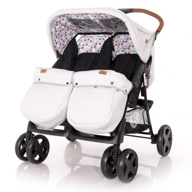 Egizaklar uchun aravacha Lorelli Twin + mama bag Grey Cool Cat