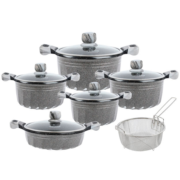 11 qismli kostryulkalar to‘plami Life Smile P2-11 Grey
