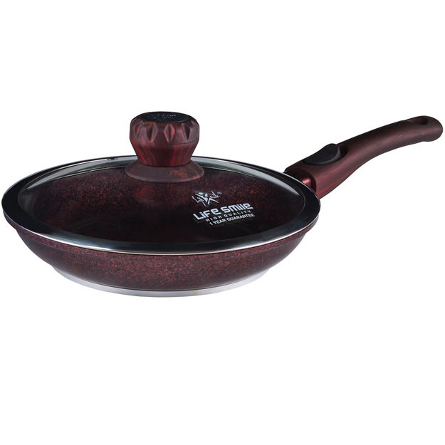 Yopishmaydigan qoplamali qovurish uchun idish (tutqichi olinadi) Life Smile FLCM2F-28 28sm Red