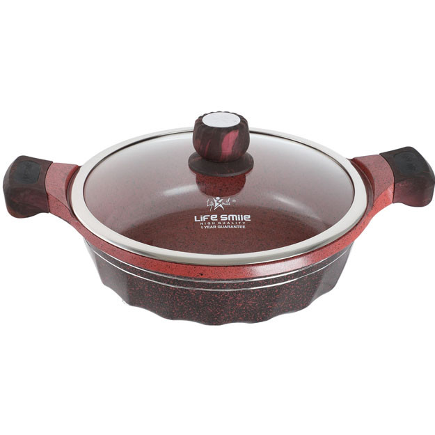 Yopishmaydigan qoplamali qovurish uchun idish Life Smile P2-SHR24 24sm+2,1l Red