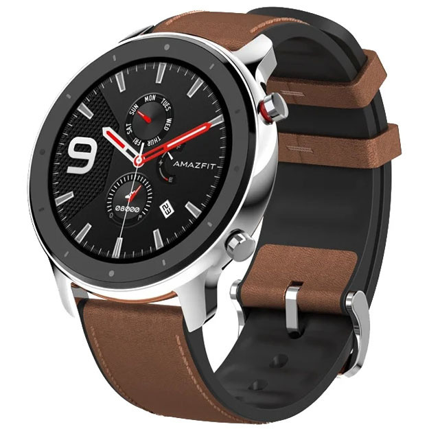 Smart Watch Amazfit GTR 47 mm stainless steel case, leather strap