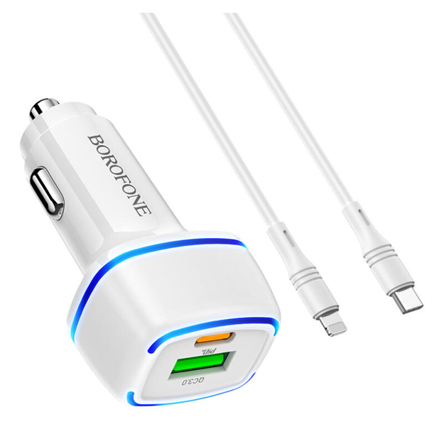 Автомобильное зарядное устройство Borofone BZ14A Белый USB-C - Lightning