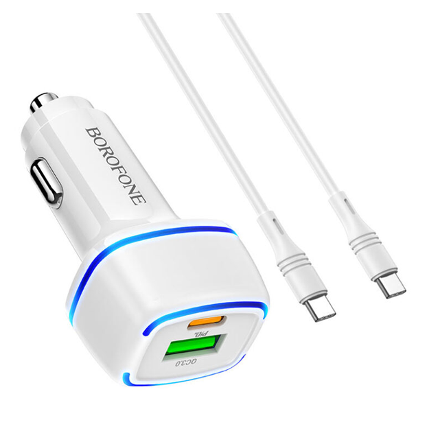 Автомобильное зарядное устройство Borofone BZ14A Белый USB-C - USB-C