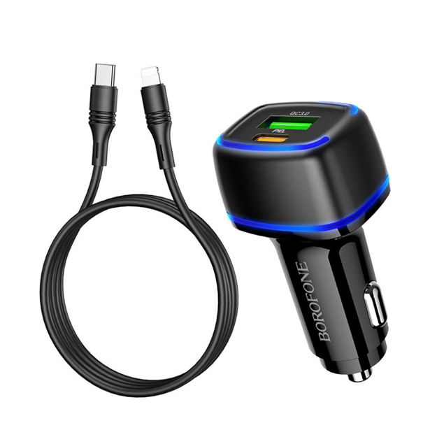 Автомобильное зарядное устройство Borofone BZ14A Черный USB-C - Lightning