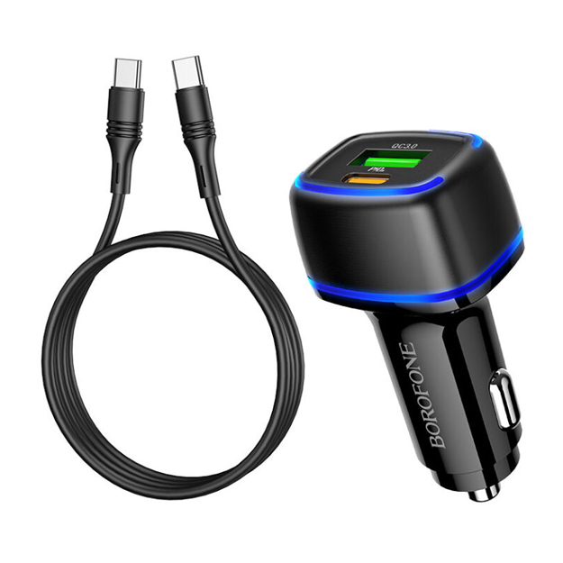 Avtomobilda zaryadlovchi qurilma Borofone BZ14A Qora USB-C - USB-C