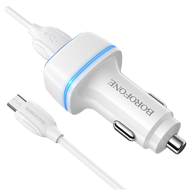 Avtomobil zaryadlovchi qurilmasi Borofone BZ14 Oq Micro-USB