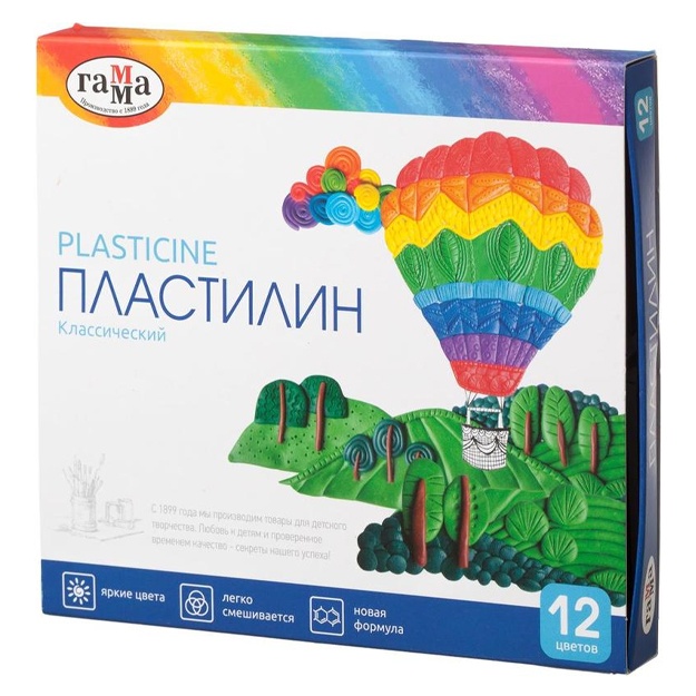 Пластилин Гамма "Классический", 12 цветов, 240г, со стеком, картон