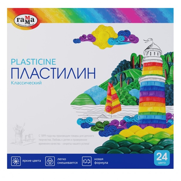 Plastilin Gamma «Klassicheskiy», 24 rang, 480 g, stek bilan, karton