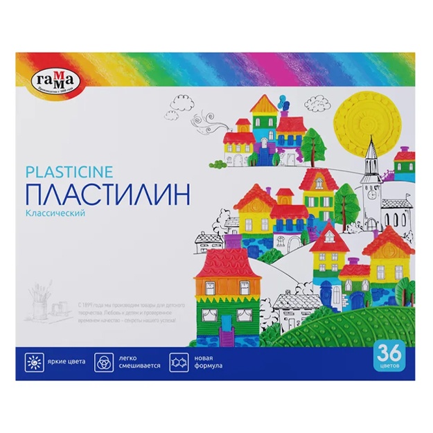 Plastilin Gamma «Klassicheskiy», 36 rang, 720 g, stek bilan, karton