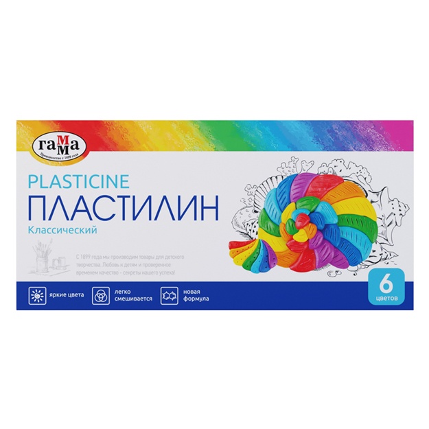 Plastilin Gamma «Klassik», 6 rang, 120 g, stek bilan, karton